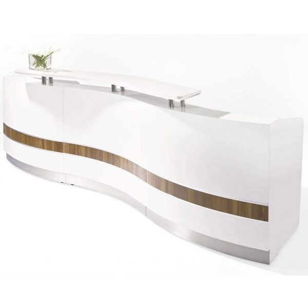 high gloss white reception desk wave style